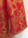 Vintage Moroccan Kaftan 1970s Red and Gold Floral Brocade Caftan Maxi Dress