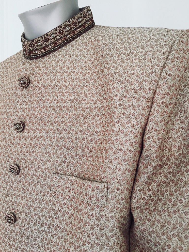 Gold Brocade Gentleman Indian Wedding or Party Maharaja Sultan Tuxedo Coat