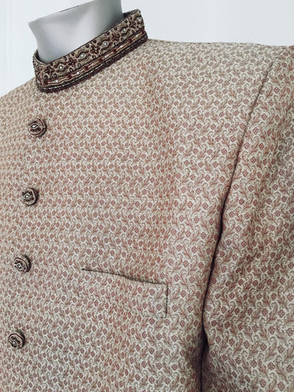 Gold Brocade Gentleman Indian Wedding or Party Maharaja Sultan Tuxedo Coat