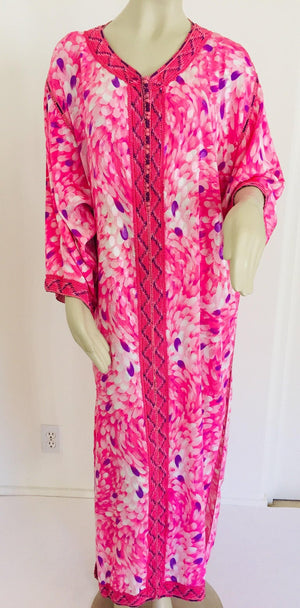 Moroccan Floral Pink Kaftan Maxi Dress Caftan Size Large