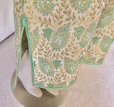 Vintage Moroccan Caftan Lime Green and Silver and Gold Metallic Floral Brocade