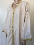 Moroccan Vintage Caftan in White and Gold Lace 1970s Kaftan Maxi Dress