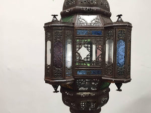 Moroccan Moorish Metal Lantern with Clear and Colored Glass