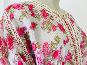 1970 Moroccan Caftan Metallic Pink Floral Silk Kaftan