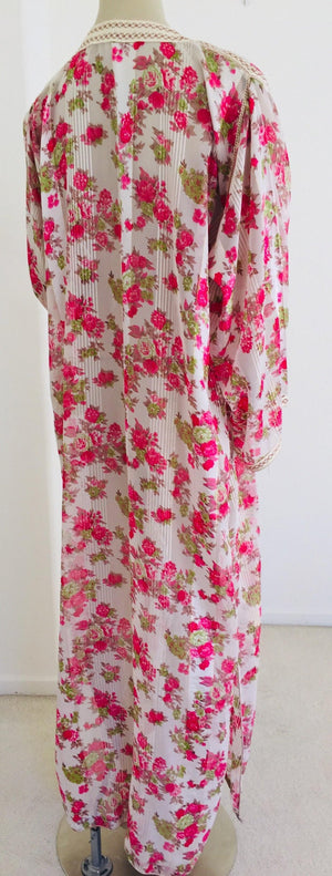 1970 Moroccan Caftan Metallic Pink Floral Silk Kaftan
