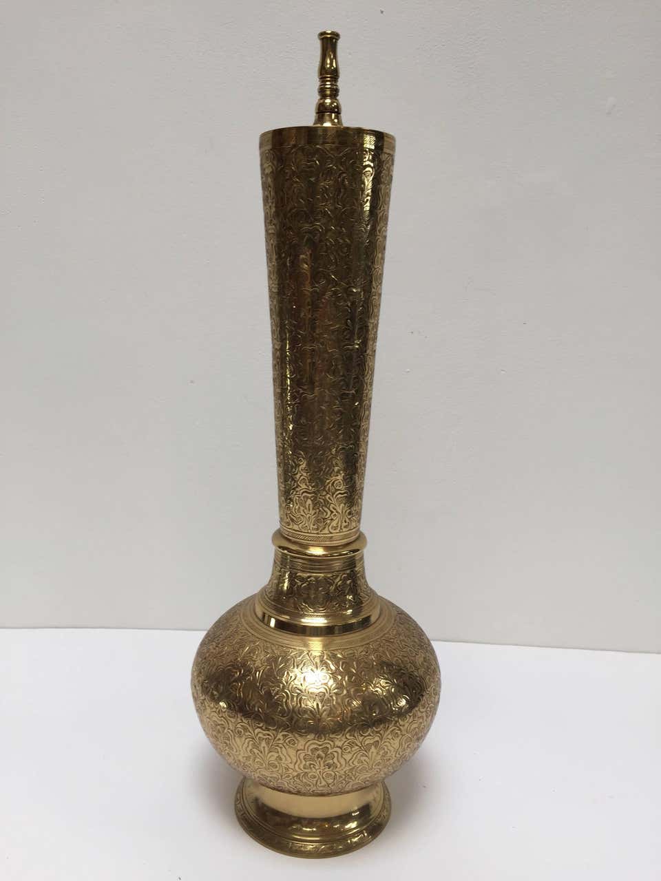 Elegant Tall Moorish Polished Brass Decorative Lamp Base – view 2