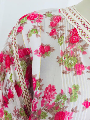 1970 Moroccan Caftan Metallic Pink Floral Silk Kaftan