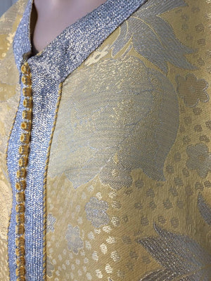 Metallic Gold and Silver Brocade 1970s Maxi Dress Caftan, Evening Gown Kaftan