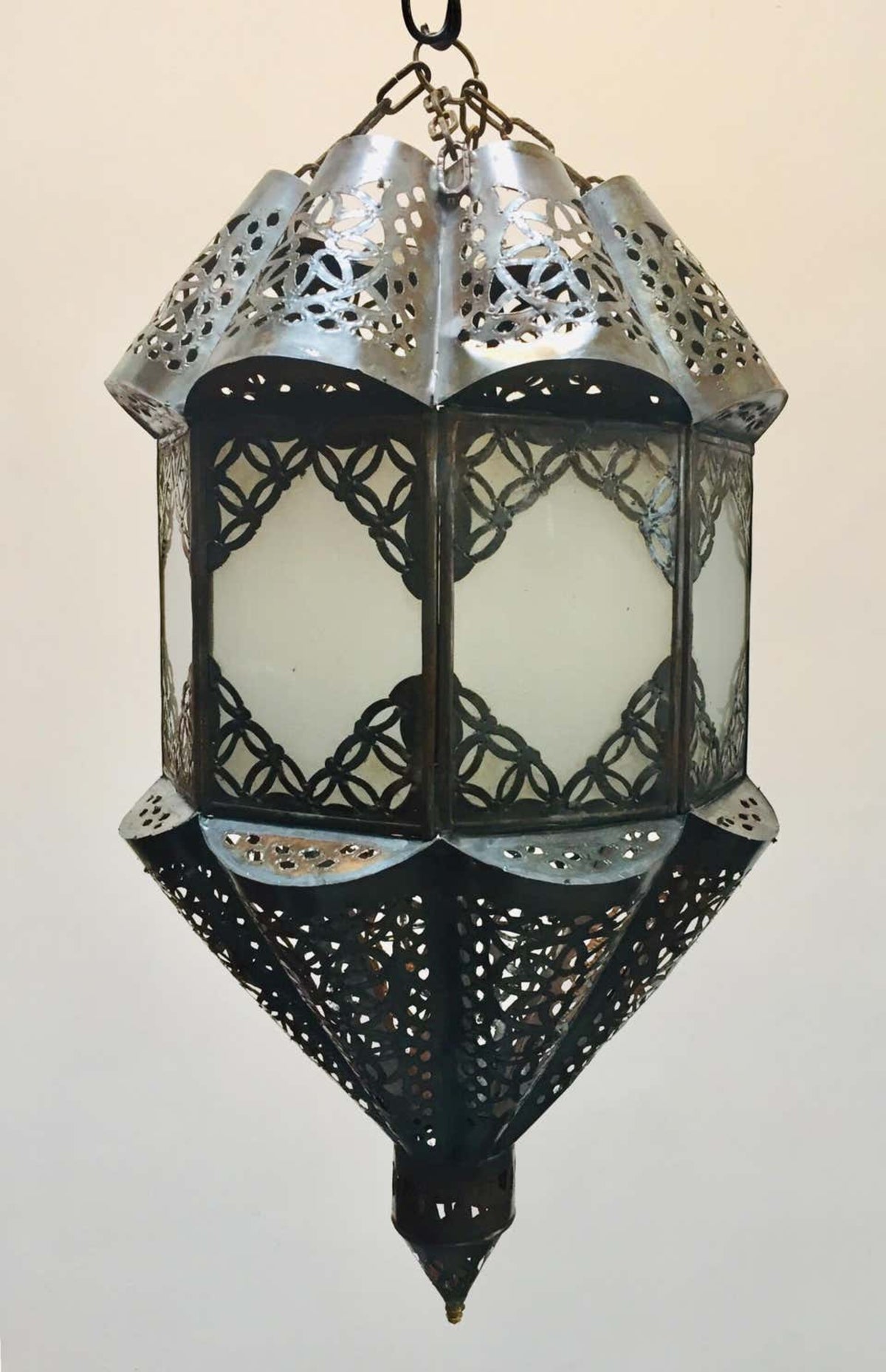 Moroccan Handcrafted Moorish Pendant Frosted Milky Glass Lantern – view 2