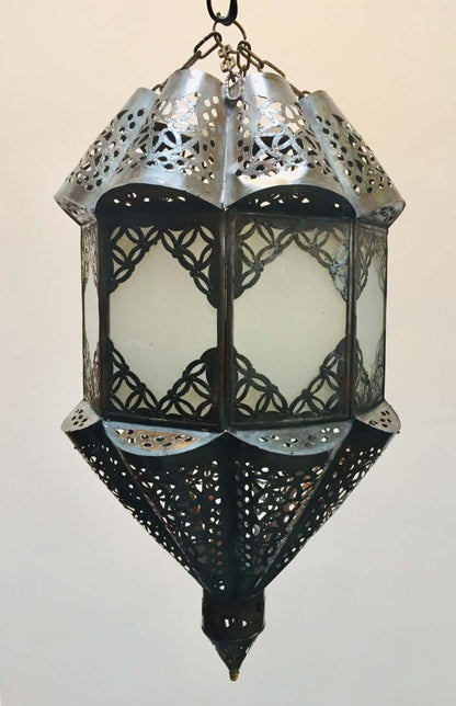 Moroccan Handcrafted Moorish Pendant Frosted Milky Glass Lantern – view 2