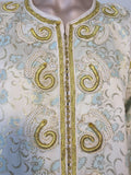 Moroccan Caftan, White Floral Brocade Kaftan Embroidered with Gold Threads