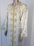 Moroccan Caftan, White Floral Brocade Kaftan Embroidered with Gold Threads
