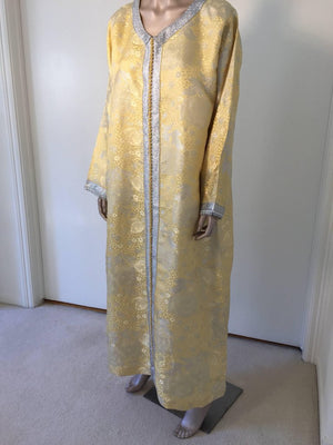 Metallic Gold and Silver Brocade 1970s Maxi Dress Caftan, Evening Gown Kaftan
