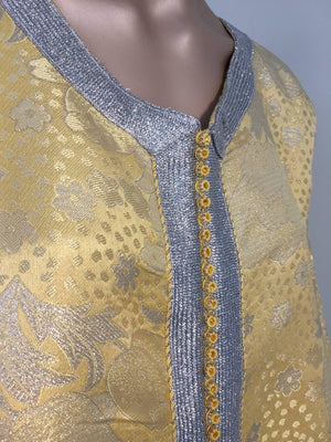 Metallic Gold and Silver Brocade 1970s Maxi Dress Caftan, Evening Gown Kaftan