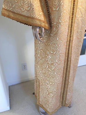 Moroccan Caftan in Gold Bronze Metallic Brocade, Maxi Gown Dress Kaftan