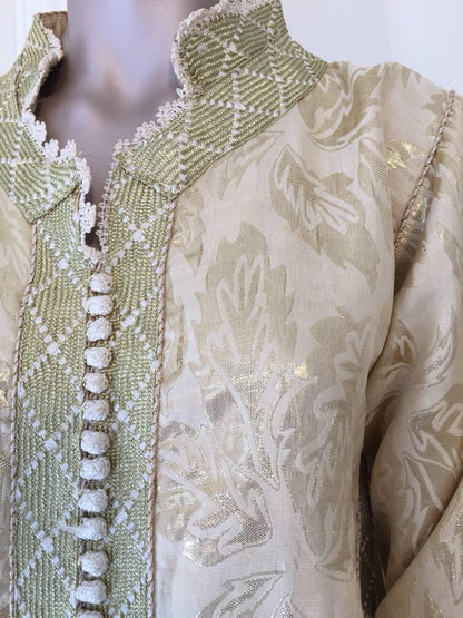 Moroccan Metallic Gold Brocade Kaftan, Maxi Dress Kaftan from Morocco, Africa
