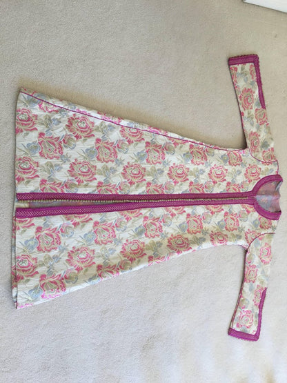 Vintage Moroccan Kaftan Brocade Embroidered with Pink and Gold Trim, circa 1970
