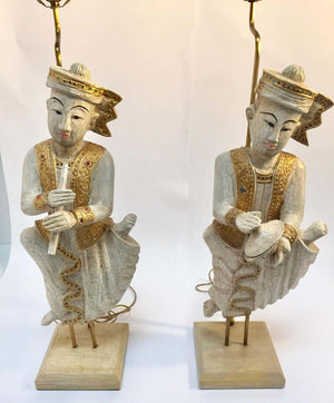 Pair of Asian Figures of Burmese Musicians Turned into Table Lamps