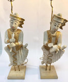 Pair of Asian Figures of Burmese Musicians Turned into Table Lamps