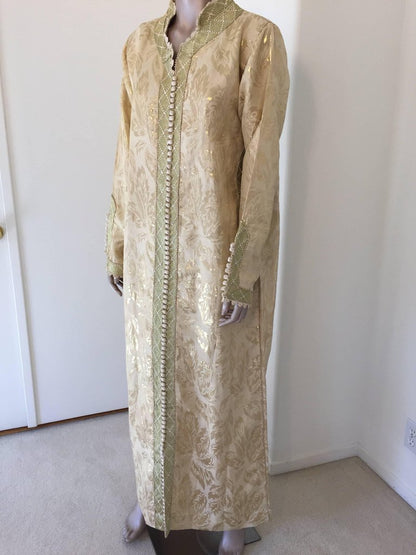 Moroccan Metallic Gold Brocade Kaftan, Maxi Dress Kaftan from Morocco, Africa
