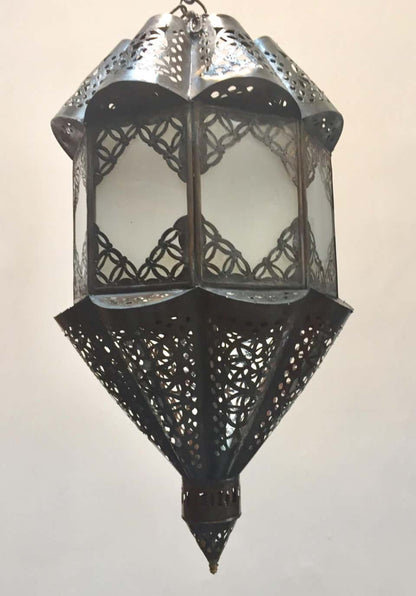 Moroccan Handcrafted Moorish Pendant Frosted Milky Glass Lantern – view 3