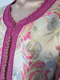 Vintage Moroccan Kaftan Brocade Embroidered with Pink and Gold Trim, circa 1970