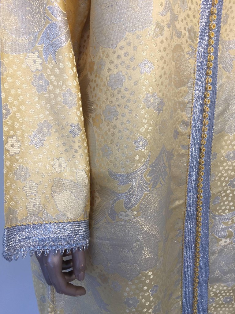 Metallic Gold and Silver Brocade 1970s Maxi Dress Caftan, Evening Gown Kaftan