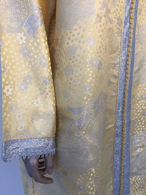 Metallic Gold and Silver Brocade 1970s Maxi Dress Caftan, Evening Gown Kaftan
