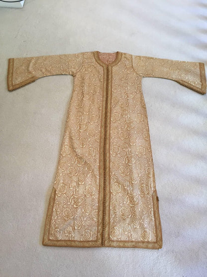 Moroccan Caftan in Gold Bronze Metallic Brocade, Maxi Gown Dress Kaftan