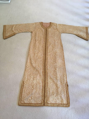 Moroccan Caftan in Gold Bronze Metallic Brocade, Maxi Gown Dress Kaftan