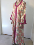 Vintage Moroccan Kaftan Brocade Embroidered with Pink and Gold Trim, circa 1970