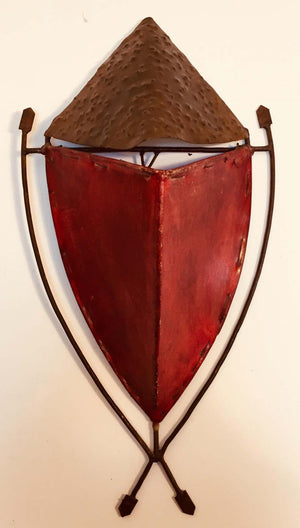 African Tribal Art Mask Parchment Wall Shade Sconces in Red