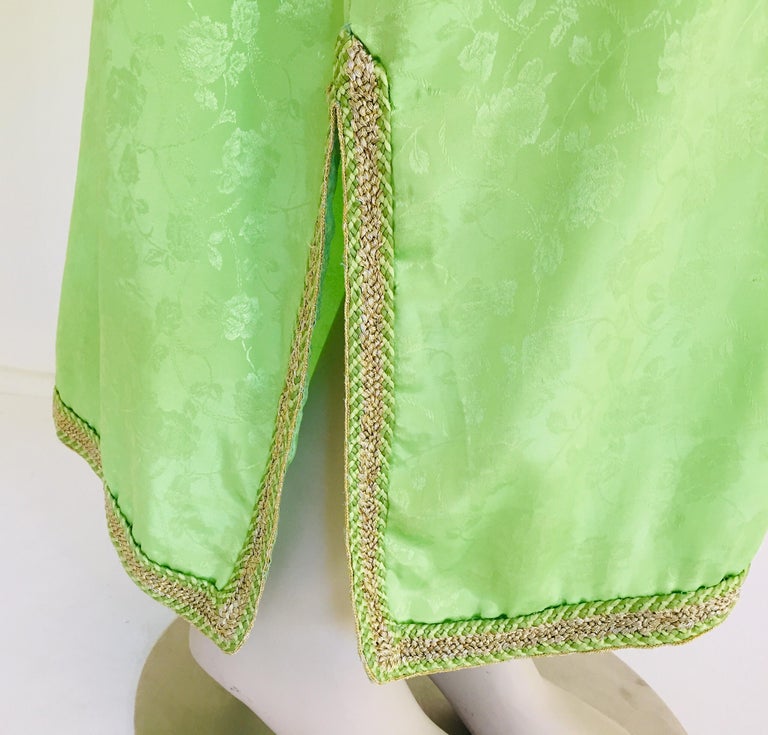 Elegant Moroccan Caftan Green and Gold Embroidered with Moorish Designs