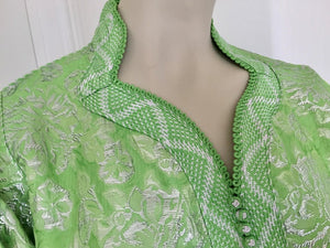 Moroccan Kaftan Lime Green and Silver Brocade