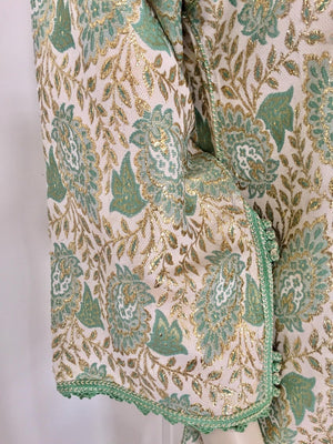Vintage Moroccan Caftan Lime Green and Silver and Gold Metallic Floral Brocade