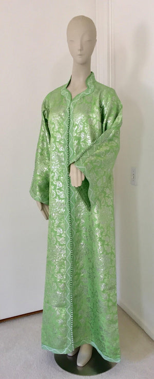 Moroccan Kaftan Lime Green and Silver Brocade