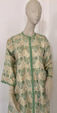 Vintage Moroccan Caftan Lime Green and Silver and Gold Metallic Floral Brocade
