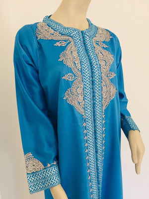 Moroccan Kaftan in Turquoise Blue and Silver