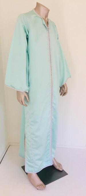 Moorish Turquoise Blue 1970s Maxi Dress Caftan