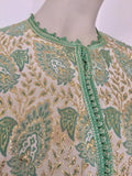 Vintage Moroccan Caftan Lime Green and Silver and Gold Metallic Floral Brocade