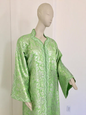 Moroccan Kaftan Lime Green and Silver Brocade