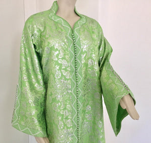 Moroccan Kaftan Lime Green and Silver Brocade