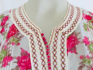 1970 Moroccan Caftan Metallic Pink Floral Silk Kaftan