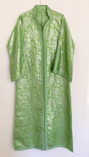 Moroccan Kaftan Lime Green and Silver Brocade