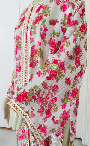 1970 Moroccan Caftan Metallic Pink Floral Silk Kaftan