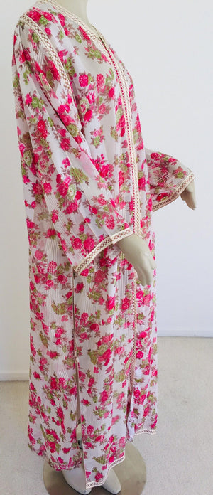 1970 Moroccan Caftan Metallic Pink Floral Silk Kaftan