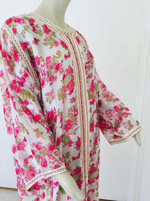 1970 Moroccan Caftan Metallic Pink Floral Silk Kaftan