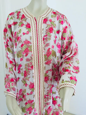 1970 Moroccan Caftan Metallic Pink Floral Silk Kaftan