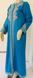 Moroccan Kaftan in Turquoise Blue and Silver