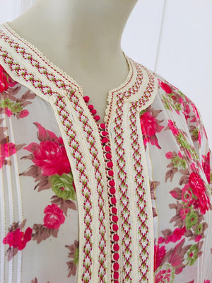 1970 Moroccan Caftan Metallic Pink Floral Silk Kaftan